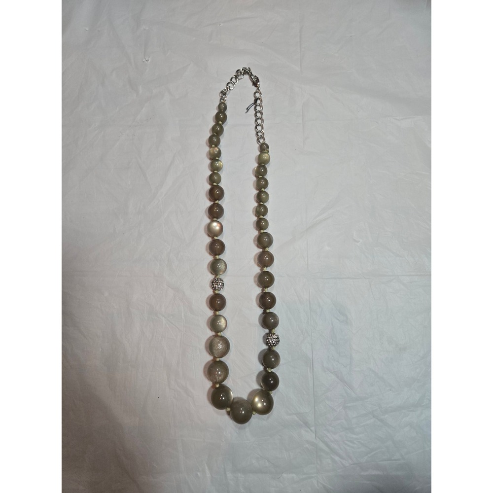Talbots Smoky Gray/Green Brown Beaded Statement Necklace Rhinestone T